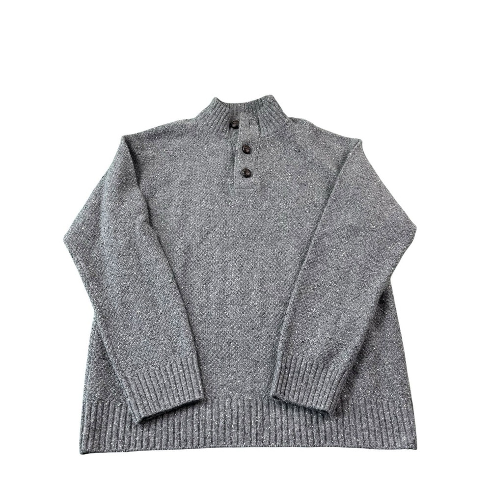 UNTUCKit Gray Flecked Lambswool Men's Leather Button Sweater Size Medium